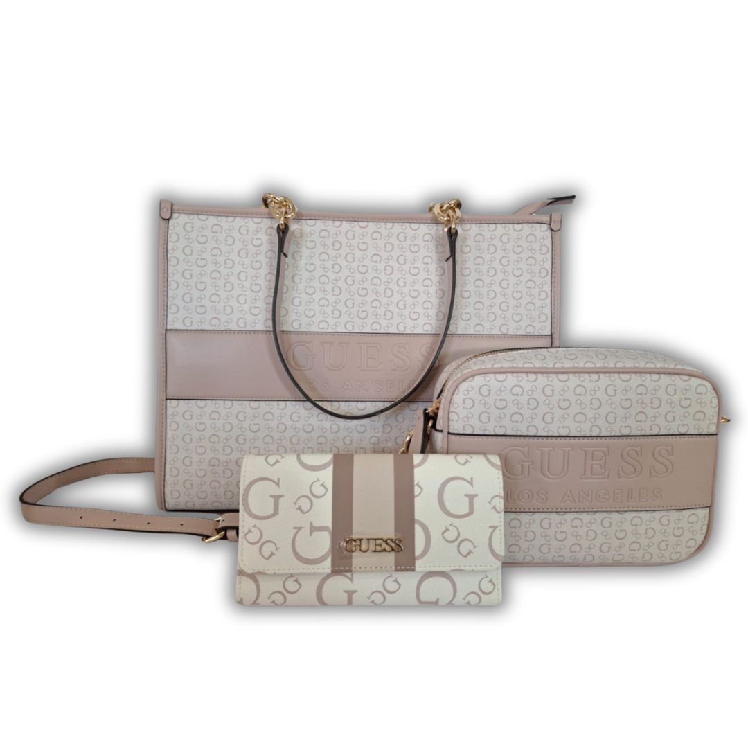 Pink and Cream Bags and Purse Set