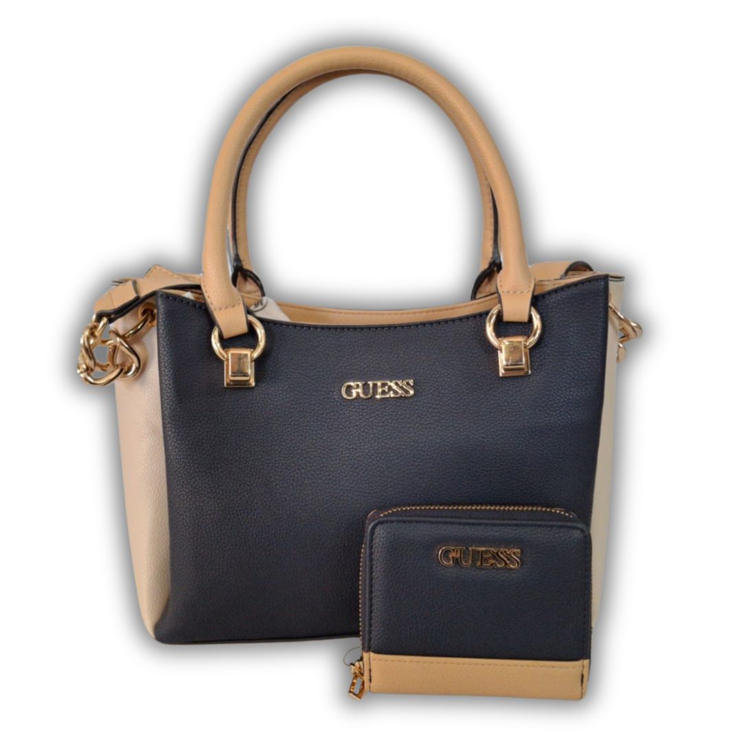 Navy Blue and Cream Handbag and Purse Set