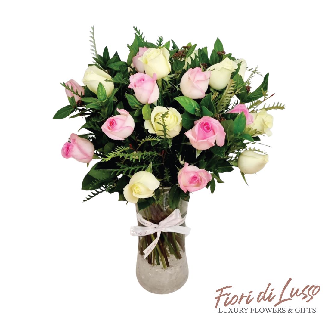 Pink and White Roses in a Vase