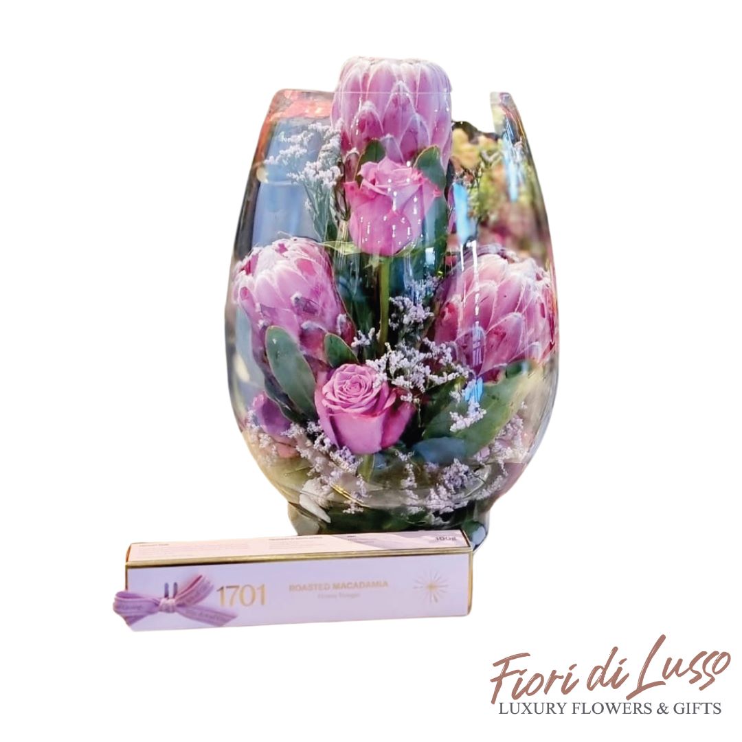 Protea and Pink Roses in a Bowl