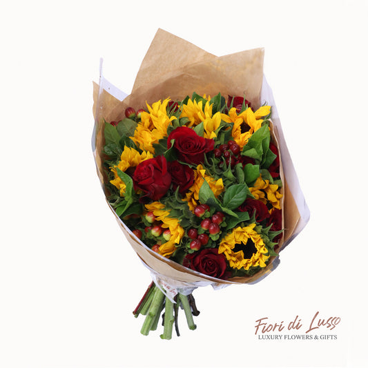 Sunflower & Red Rose Mixed Bunch