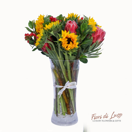 Protea & Sunflower Mixed Vase Arrangement