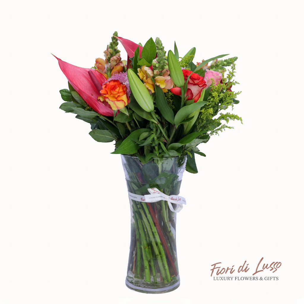 Anthurium & Rose Mixed Vase Arrangement