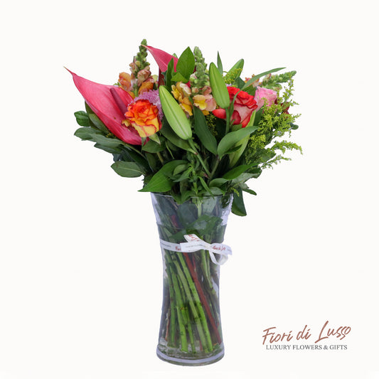 Anthurium & Rose Mixed Vase Arrangement