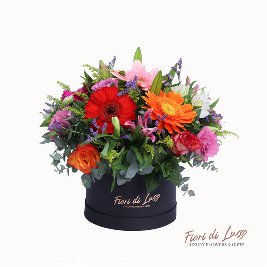 Hatbox with Mixed Flowers