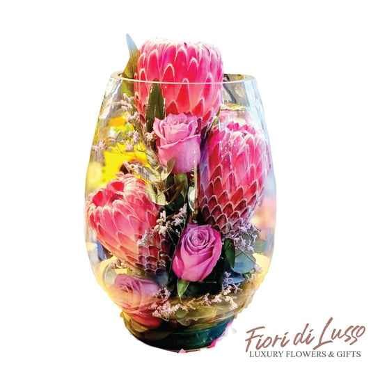 Protea and Pink Roses in a Bowl