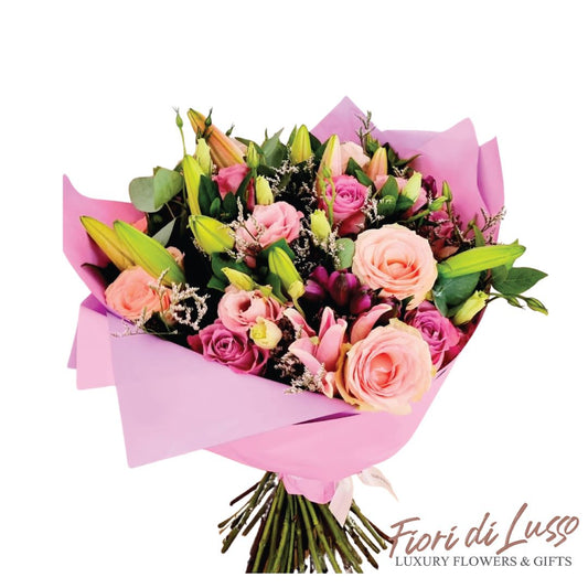 Pink Roses and Lilies Mixed Bunches